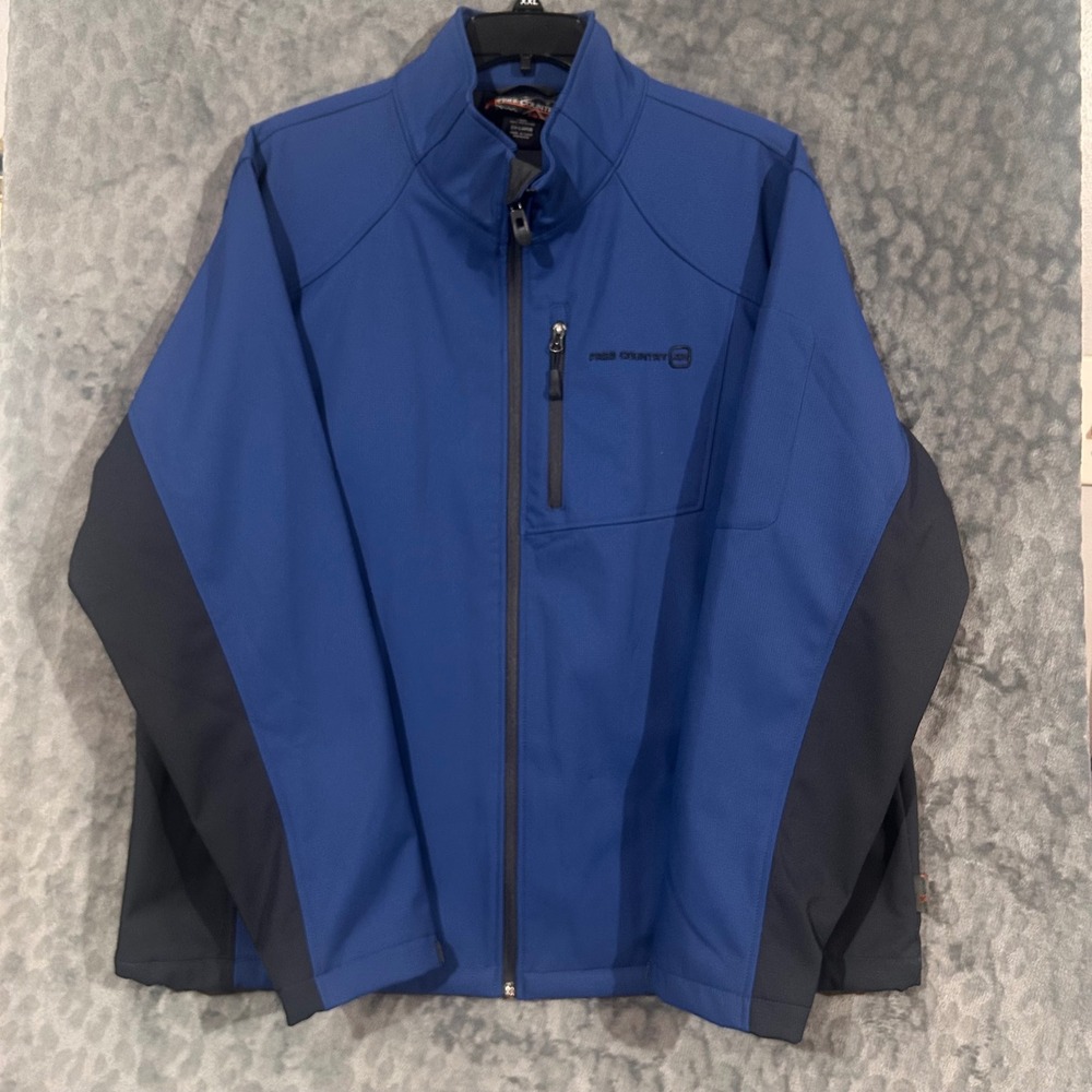 Free Country Mens XX-Large Blue Black Softshell Full Zip Jacket